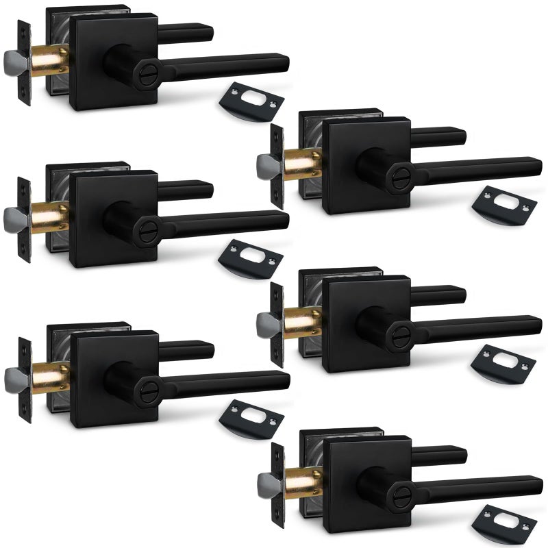 NEWBANG (6Pack) Bed/Bath Room Door Lever for Privacy Bathroom and Interior Door Door Lock Handle in Aged Matt Black, HD1601-DB-BK-6P - Image 1